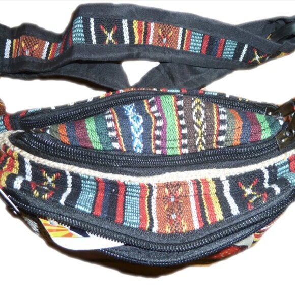 MUSHROOM MOUNTAIN FESTIVAL FANNY PACK WOVEN HEMP BELT BAG - Picture 3 of 4